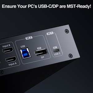 TESmart USB 3.0 HDMI + DP + USB C KVM交换机3监视器4台计算机4K 60Hz MST EDID 4端口三重监视器类型C KVM切换器 - Product Image 5