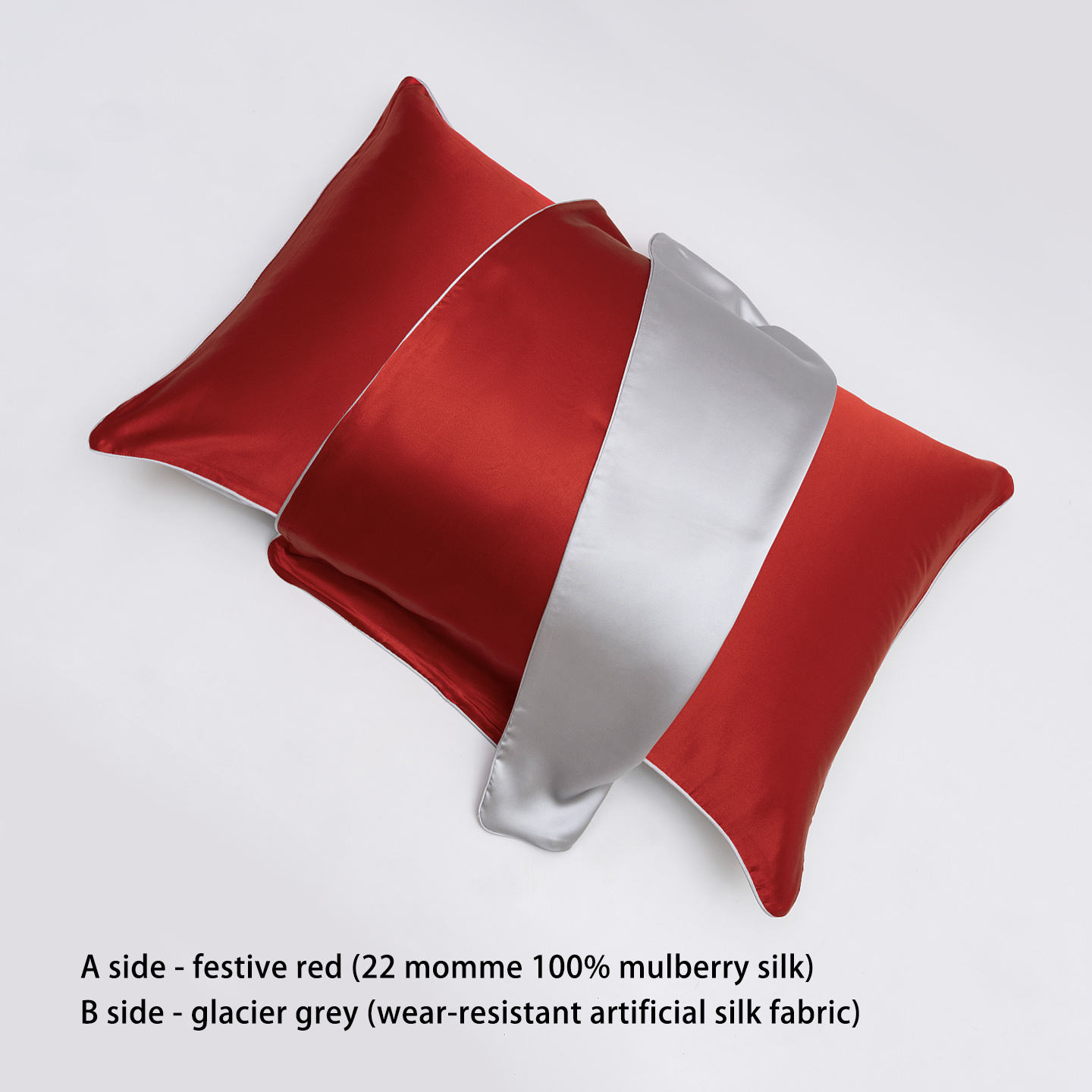 Joyful red / Glacier grey 22momme Mulberry Silk pillow case