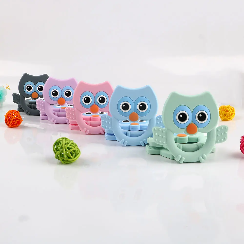 New Customized Food Grade Baby Sensory Chew Necklace 5 Colors Cute And Highly Effective owl Teether Toy