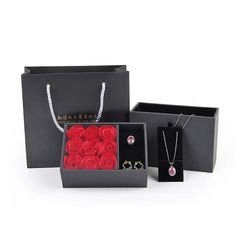 WEIMEI wholesale rose necklace box flower packaging box Gift card Jewelry Valentine gift box with paperbag