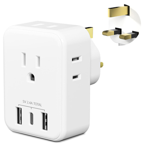 US to UK <strong>Plug</strong> <strong>Adapter</strong>, Type G <strong>Plug</strong> Travel <strong>Adapter</strong> <strong>with</strong> 4 AC Outlets and 3 USB Ports Type C UK Power <strong>Adapter</strong> for USA - Product Image 2