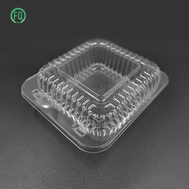 양질 생분해성 투명 플라스틱 뚜껑 사각 모양 식품 힌지 용기