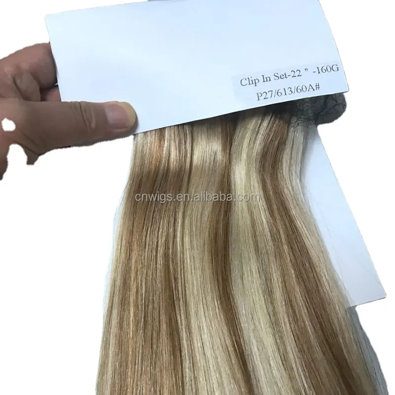 Extensão de cabelo destacado, 27/613/60a 22 polegadas 160g 7 peças/set 100% remy triplo camada de trama em extensões coloridas com renda fixado