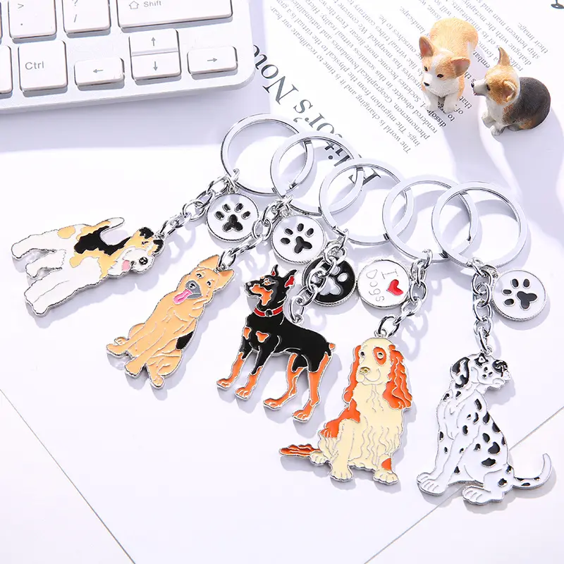 Wholesale Backpack Metal Key Chain Pet Store Gift Dog Keyring Pet Shape Paw Dog Llaveros Keychain