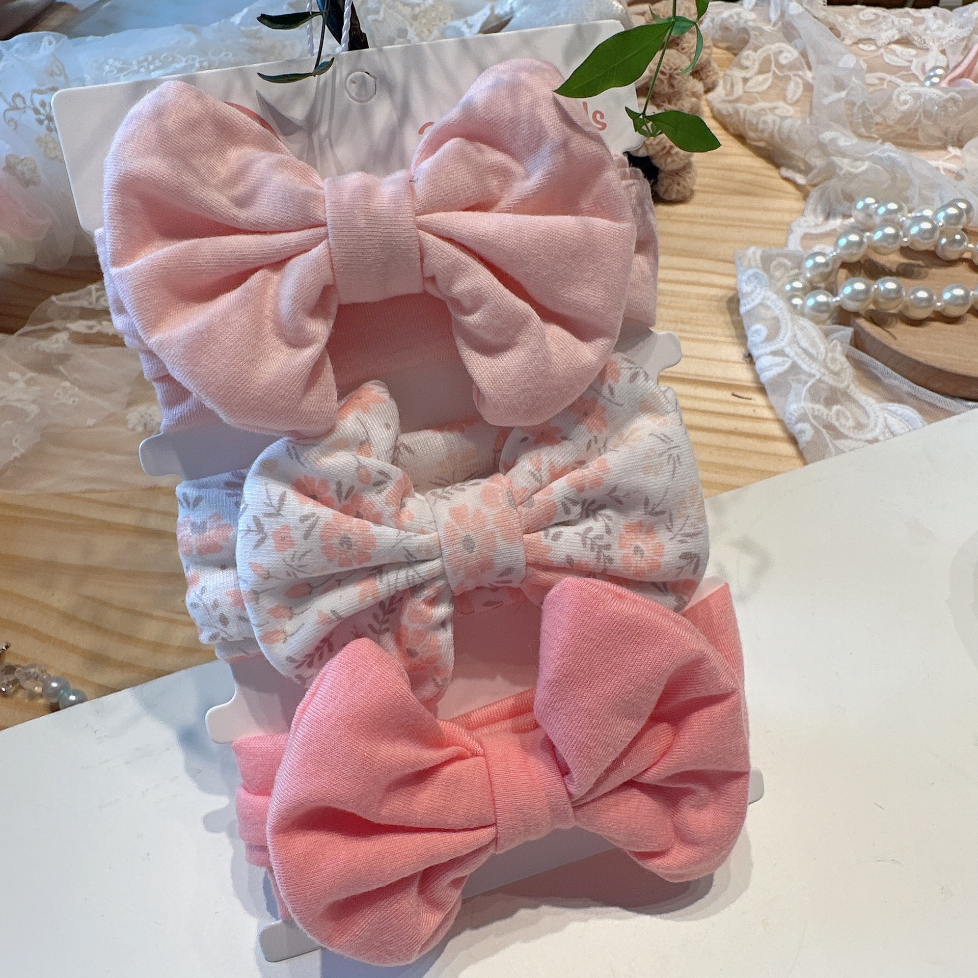 8662 set de 3 piezas de diadema de algodón rosa