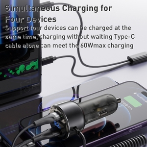 Sıcak satış Yesido Y58 60W PD + QC3.0 çift bağlantı araba hızlı şarj ile USB-C/tip-c + 8 Pin bahar kablo - Product Image 5