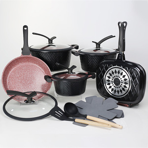 家庭料理用アルミベース15個入りノンスティックキッチン調理器具小型ダイヤモンドコーティングスープパンセット - Product Image 1