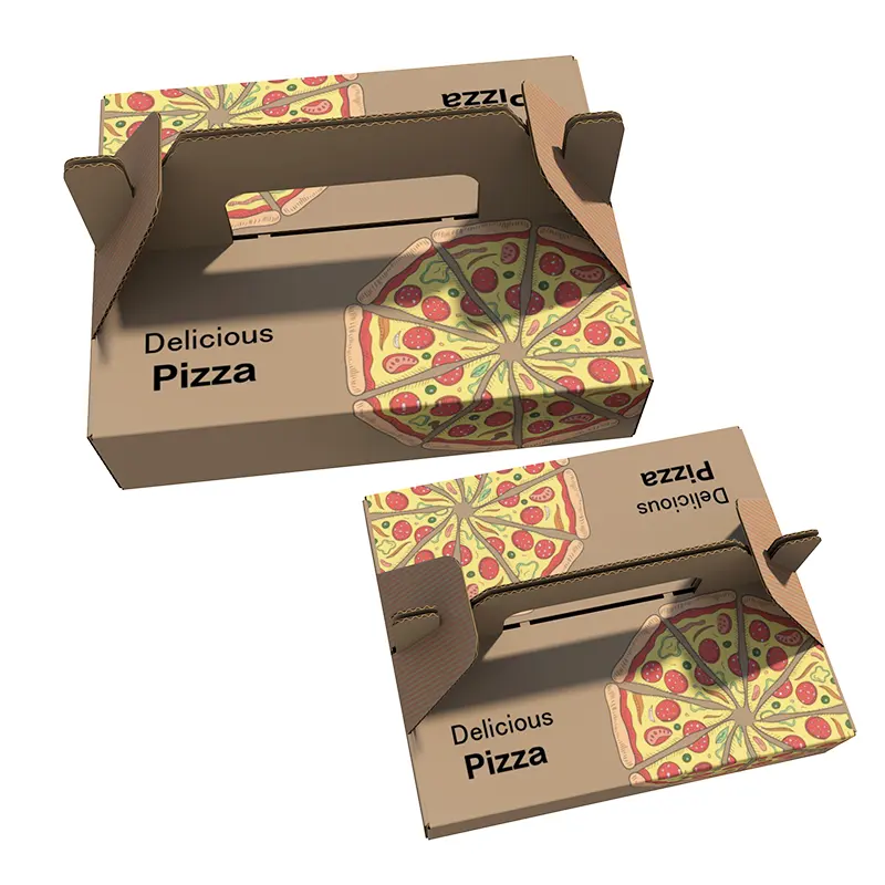 Emballage en papier avec poignée de pizza au pepperoni biodégradable écologique personnalisé Pizza napolitaine Boîte en carton ondulé Emballage de pizza hawaïenne