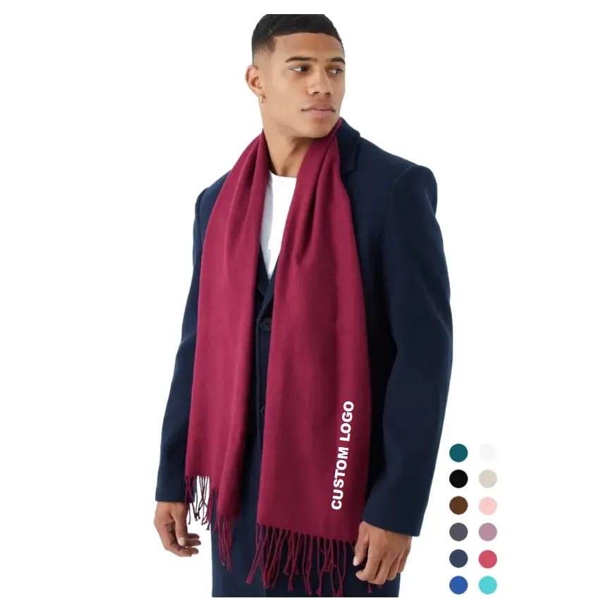 Écharpes d'hiver de créateur en laine et cachemire en cachemire pour hommes, foulards jacquard de luxe personnalisés à pampilles pour hommes