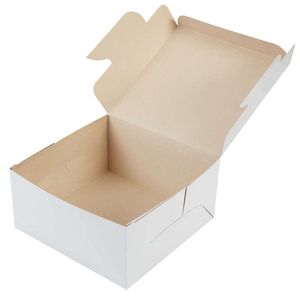カスタム段ボール10x10x5インチケーキボックスベーカリーボックスパッケージスクエアプレーンホワイトケーキボックス窓付き - Product Image 4