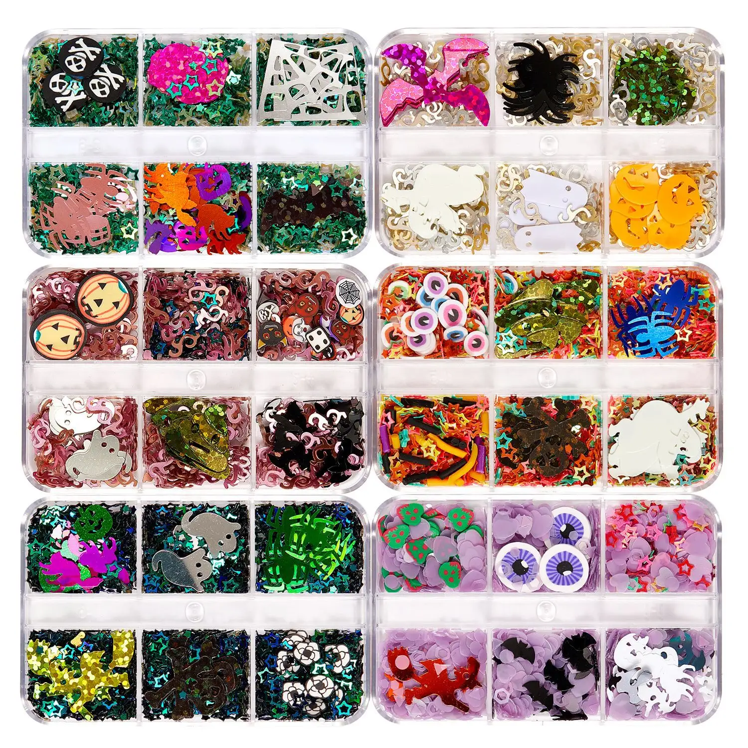 EYL 6grids Box Halloween Polymer Clay fimo silces sprinkles Nail Polish Gel nail sequins for DIY nail art decoration
