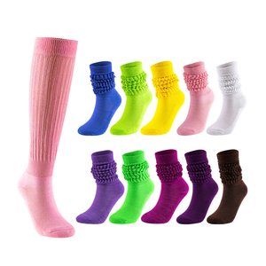 थोक रंगीन लंबी लड़कियों की महिलाओं के लिए कस्टम भारी स्लॉच वाली मोटी सूती घुटने के उच्च स्लॉच मोजे - Product Image 1