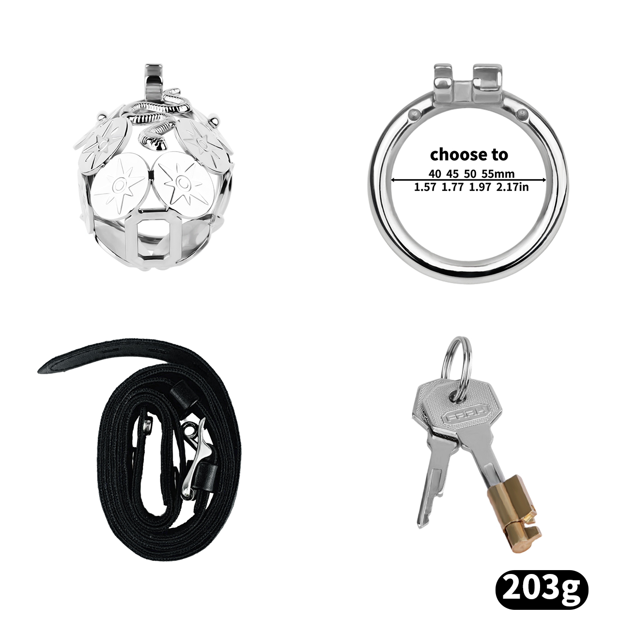 Argent -M-Cage à bague ronde + ceinture