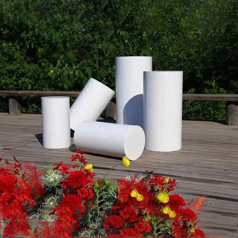 Cilindro redondo de acrílico, soporte de flores blancas, columna de pilar de boda para evento, decoración de boda, cilindro de pedestal