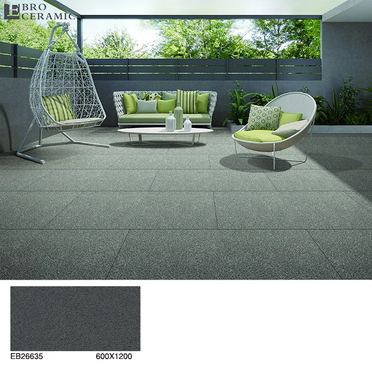 600x1200mm anti slip black granite stone look 20mm thick gres porcellanato patio garden exterior tile