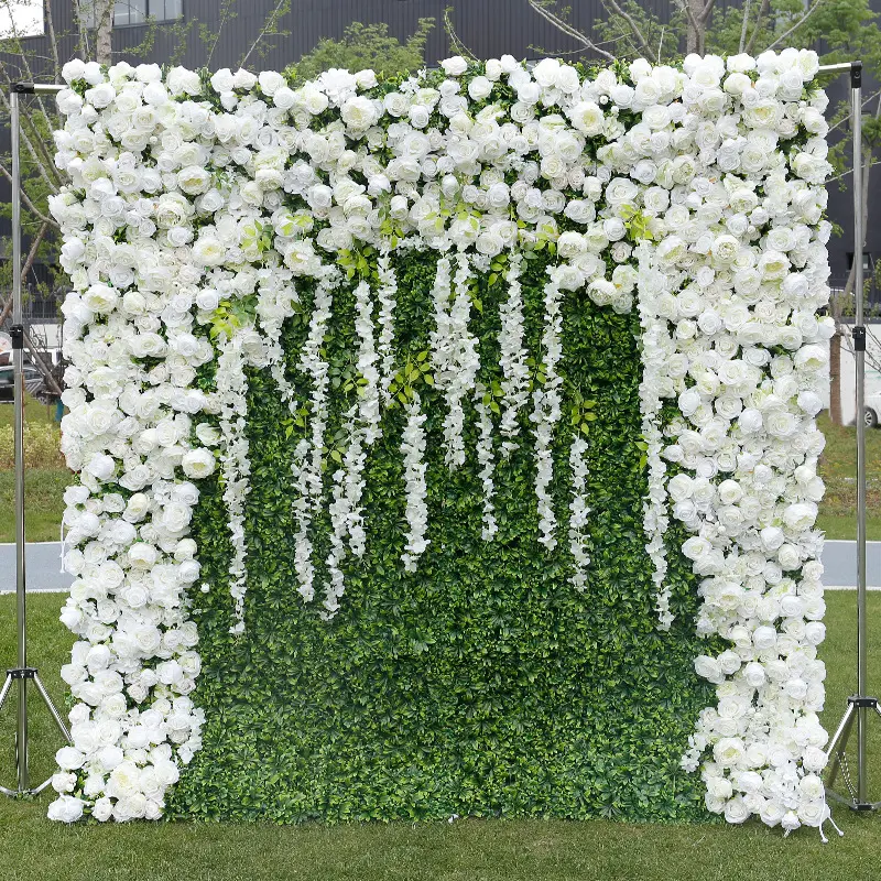 5D Fabric Artificial Flower Wall wedding decoration New design Greenery Rolling Up Curtain Flower Wall