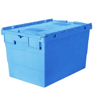 Cajas de almacenamiento de plástico con tapa adjunta apilable móvil de embalaje de reubicación de entrega de comercio electrónico de gran resistencia logística - Product Image 2