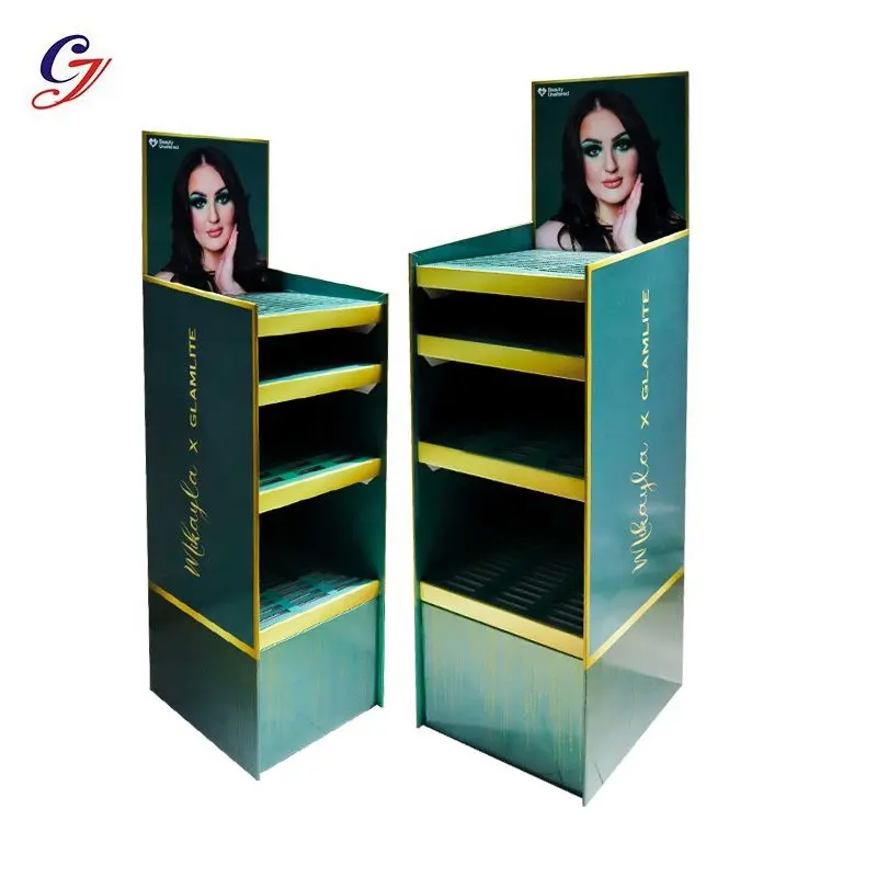 Fournisseur étagère en carton 4 Teirs personnalisée pour magasin de maquillage cosmétique de luxe au détail présentoir stockage avec fentes grilles