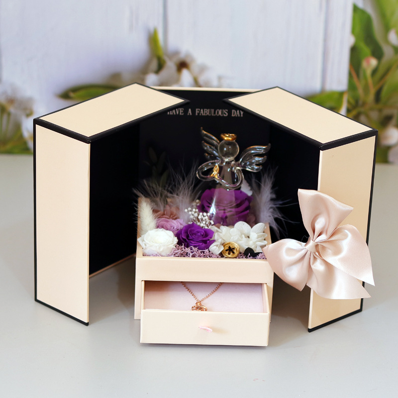 Caja de sorpresa abierta doble Rosa pequeño ángel púrpura
