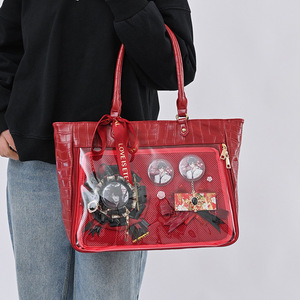 New Style Women Leather Pain <strong>Bag</strong> Girl Fashion Transparent Shoulder <strong>Bag</strong> with Ribbons