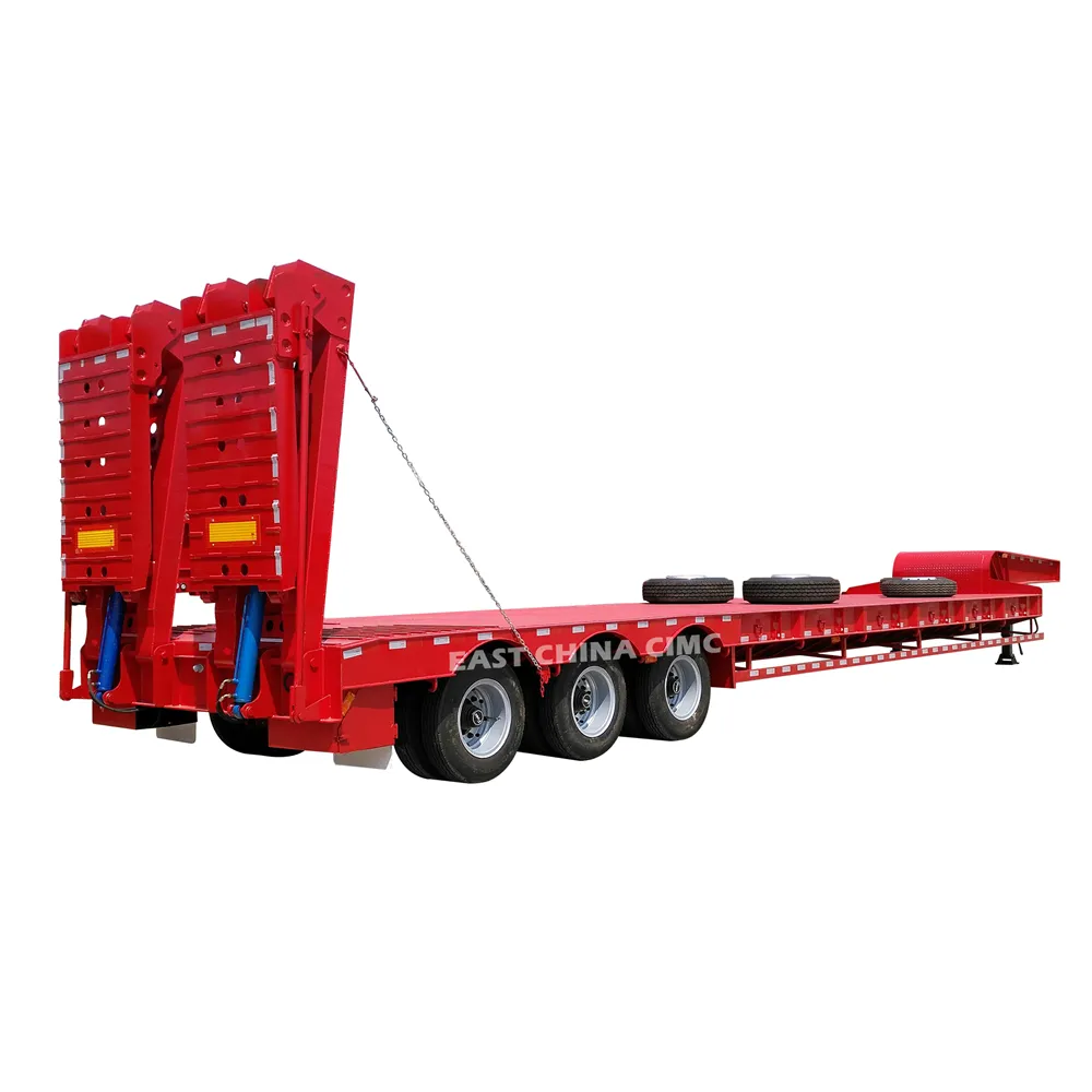 Tri Trục 40ft Container 40 Tấn Xe Tải Tải Thấp Trailer Kích Thước Và Thông Số Kỹ Thuật 3 Trục 12 Bánh Xe 50 Tấn Thấp Giường Loader Trailer Cho Thuê