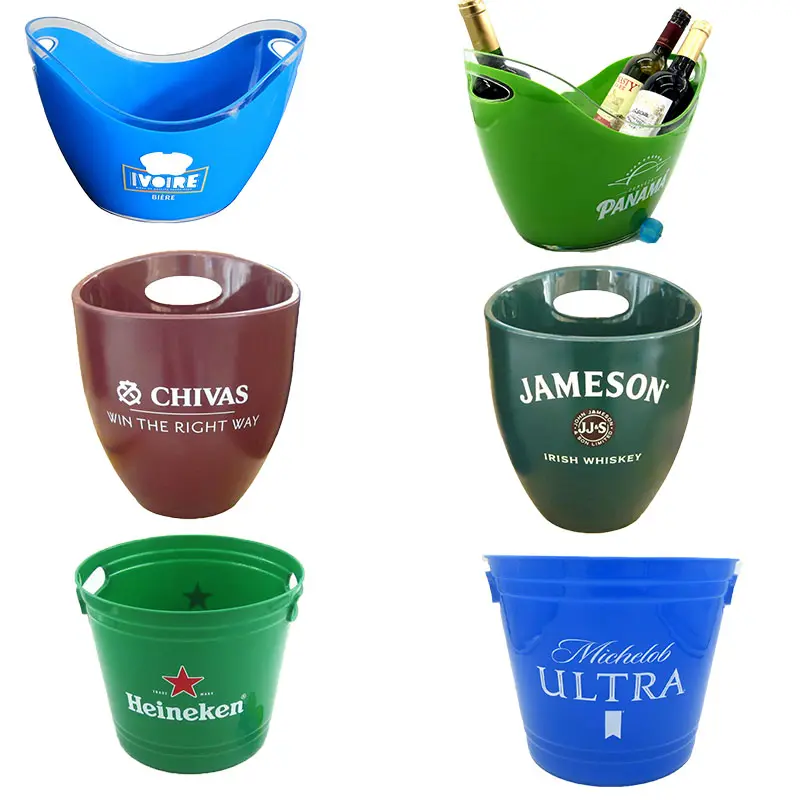 Wholesale Bucket 6 Bottles Beer Champagne Clear Acrylic Drinking Plastic Ice Buckets Coolers