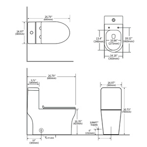 DB 1.1/1.6 GPF konfor yüksekliği zemin üstü tek parça tuvalet seramik beyaz CUPC & WaterSense sertifikalı - Product Image 4