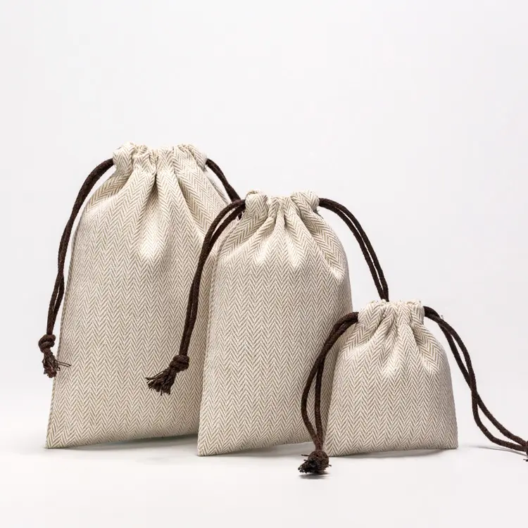Logotipo personalizado joyería pequeña bolsa de lino de algodón pan orgánico yute arpillera cordón embalaje de regalo