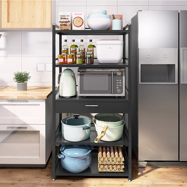 2020 nuevo diseño estantes de almacenamiento cocina titular habitación estantes de almacenamiento de Metal negro de hierro de soportes y bastidores de 1 Pcs