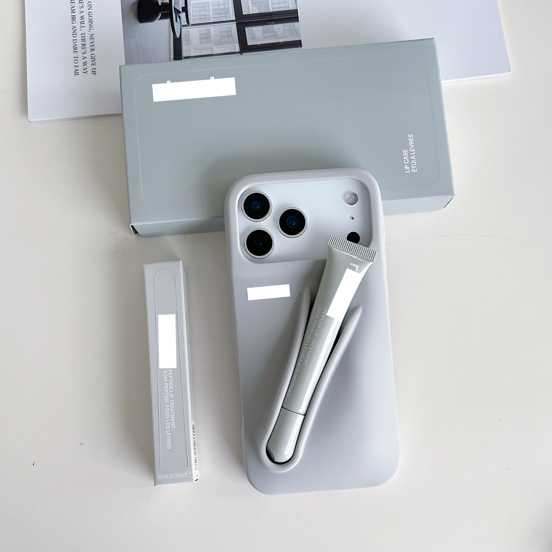 Étui de téléphone non parfumé (gris) + vernis à lèvres + boîte d'emballage 2