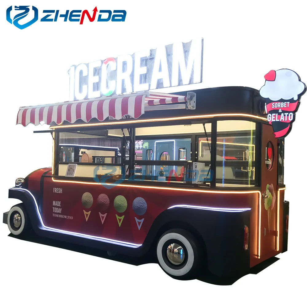 Customized Food Trailer with Kitchen Equipment Fast Food Truck Cart Europe Ice Cream Mobile Snack Vending Van