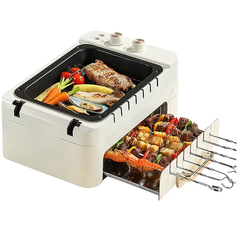 3 In 1 Electric BBQ Kebab Grill Machine Household Automatic Rotating Skewers Machine Indoor Smokeless Barbecue Grill Oven