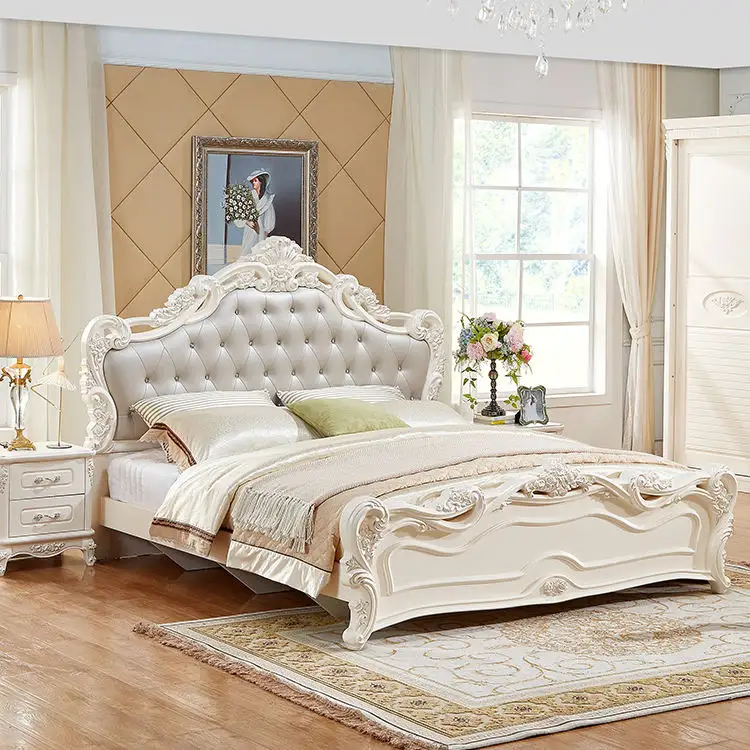 121513 Quanu Royal Almacenamiento de cuero Queen cama doble estilo europeo moderno camas king size tallado real francés