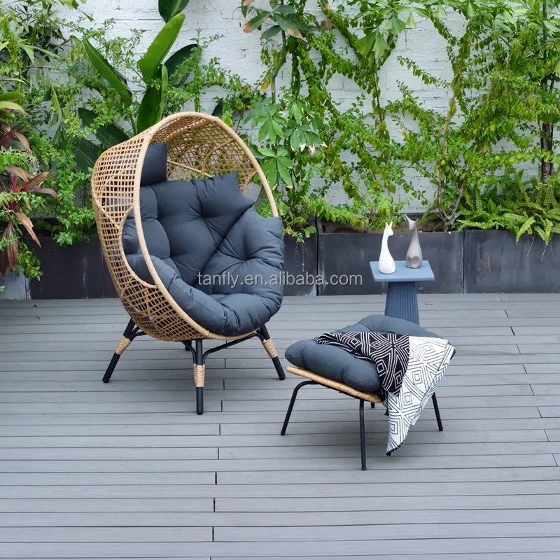Balcony Garden Living Room Furniture Egg Chair With Ottoman Patio Wicker Rattan Egg Chair Cushions