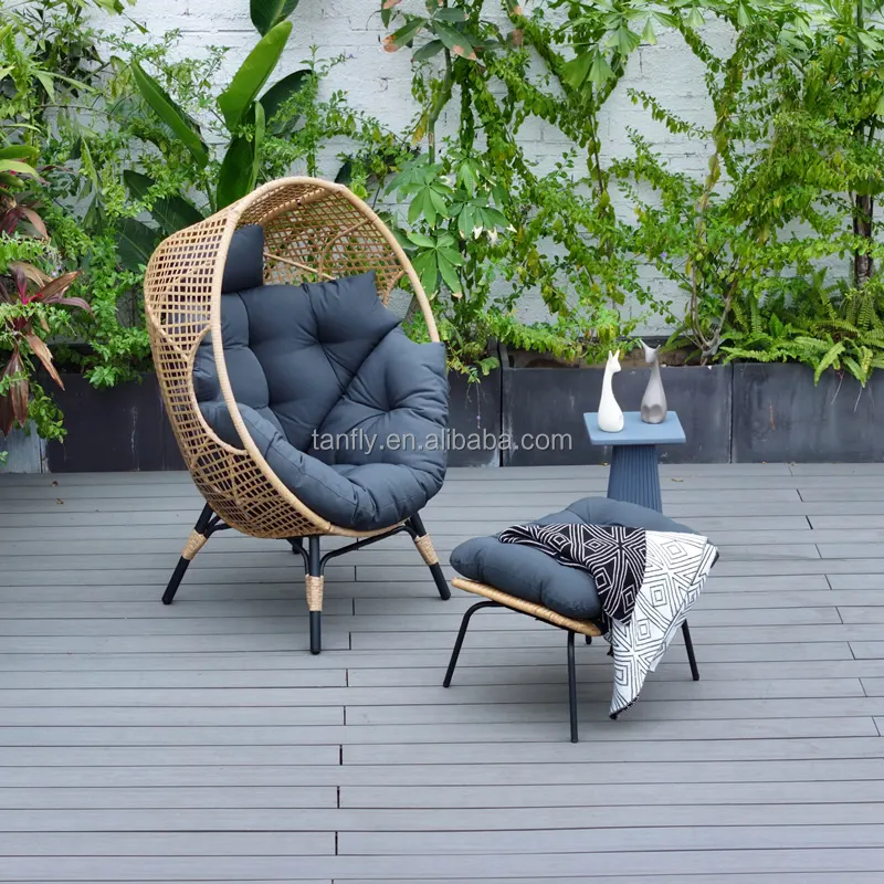 Balkon Garten Wohnzimmer Möbel Eiersessel mit osmanischem Terrassen Weide Rattan Eiersessel Kissen