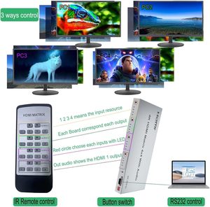 Nemo 4 in 4 Out Matrix 4x4 HDMI-Schalter HDMI 2.0 4K 60Hz mit Audio RS232-Steuerung EDID Audio Extractor 3D HDR 18 GBPS HDCP2.2