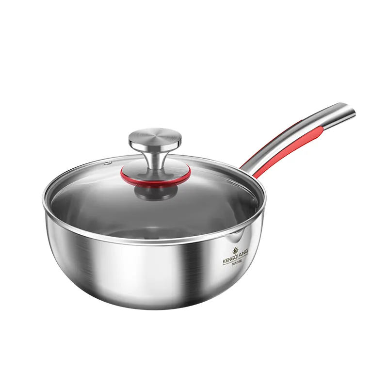 Highly Quality 316 Stainless Steel Milk Boiling Pot Kitchen Inductional Base Sauce Pan with Glass Lid Snow Pan