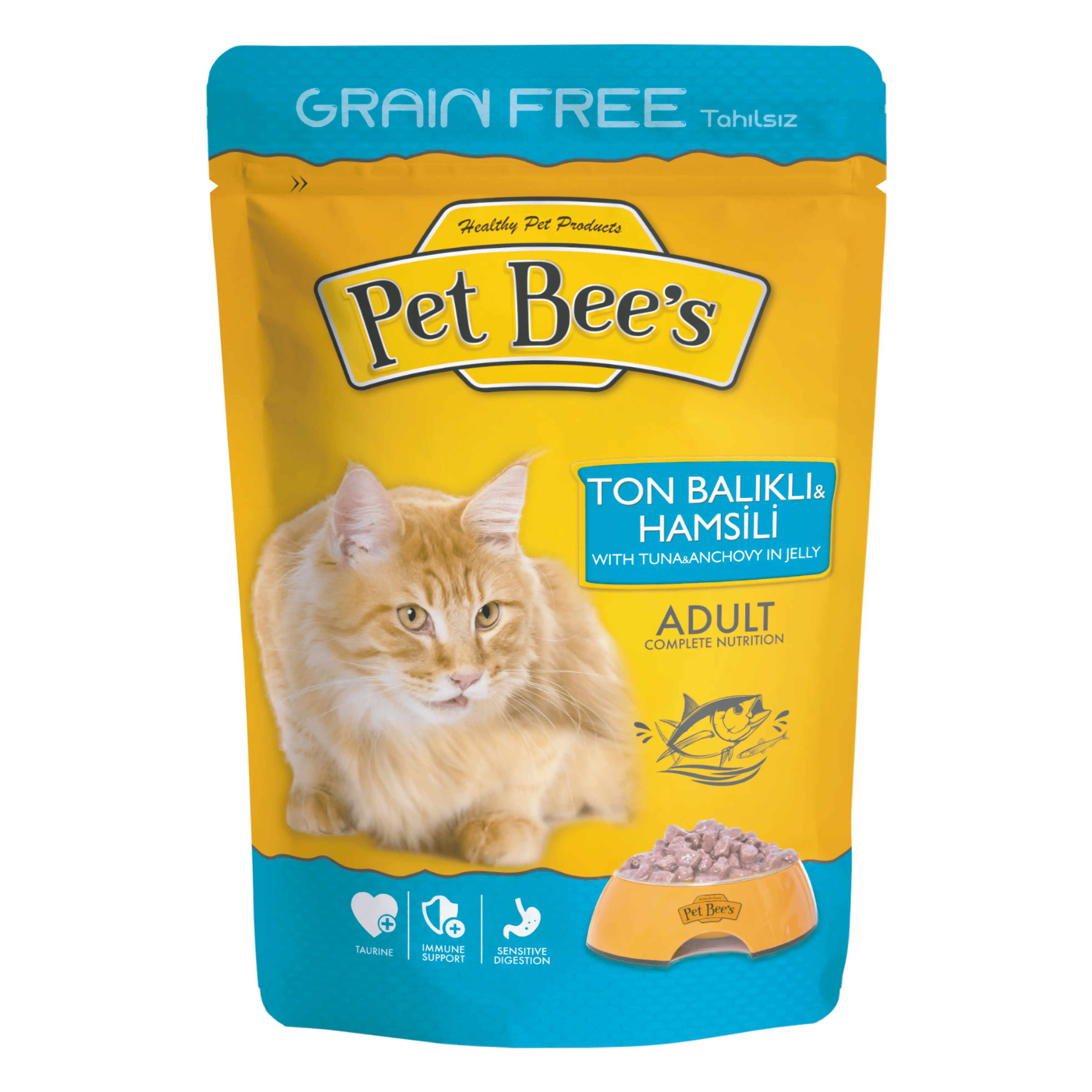 Pet Bee's Pouch Adulto Gato com Atum e Anchova em Geléia 100g * 24PCS * em uma Caixa Adulto Cat Pouch Grain Free Wet Food