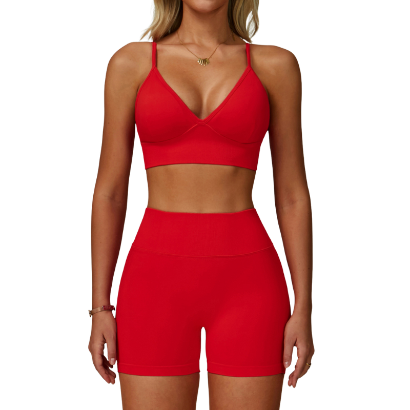 บรา + กางเกงขาสั้นสีแดง