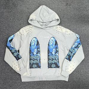 Auf Lager Großhandel 400 Gsm Heavyweight Streetwear Französisch Terry Cotton Sun Faded Sun lashed Strass Overs ize Boxy Fit Hoodie Herren - Product Image 5