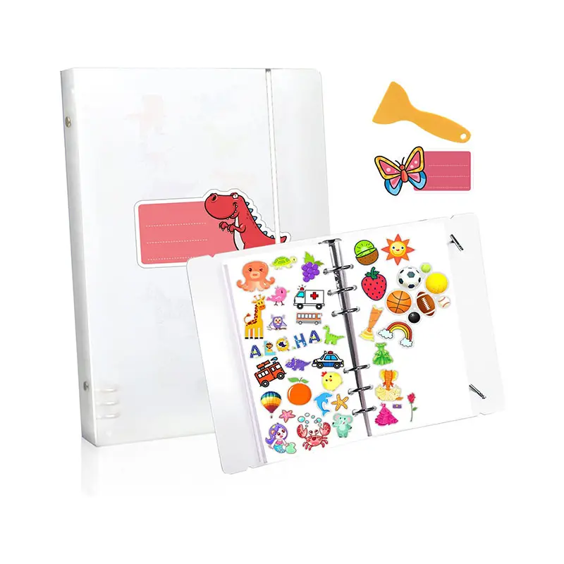Album di raccolta di adesivi libro vuoto di archiviazione riutilizzabile libro di adesivi per la raccolta di adesivi con un raschietto di plastica A5