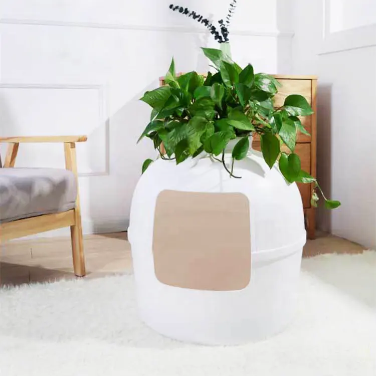 Multifunctional Hidden Plastic biodegradable Cat Litter Box Tray with Plant Doubles as Cat Furniture Nest