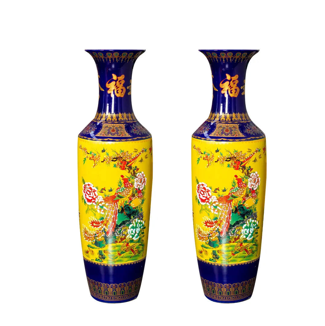 jingdezhen home decors ceramics Customized Cheap Chinese Floor Vases Cloisonne Large Ceramic Vases with Flower and Bird Pattern