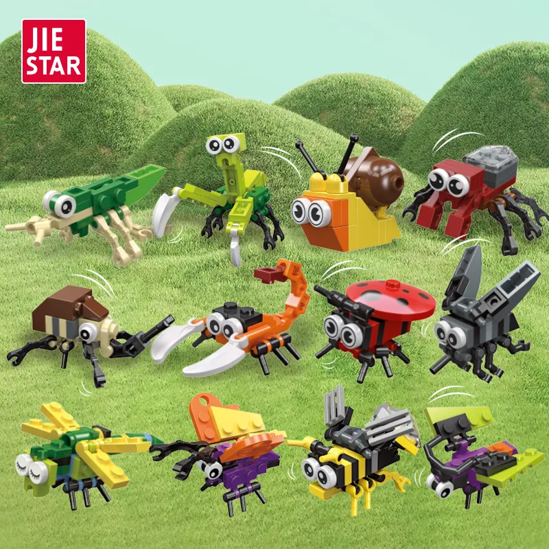 JIESTARノベルティおもちゃ2023小さな昆虫モデルキッドビルディングブロックおもちゃクリスマスサプライズエッグフィラープロモーションミニ安い昆虫おもちゃ