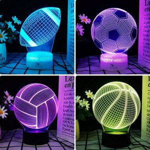 3DLEDナイトライトUSB電源の小さなテーブルランプバスケットボールフットボールバレーボールシリーズ、7色タッチリモコンギフト付き - Product Image 3