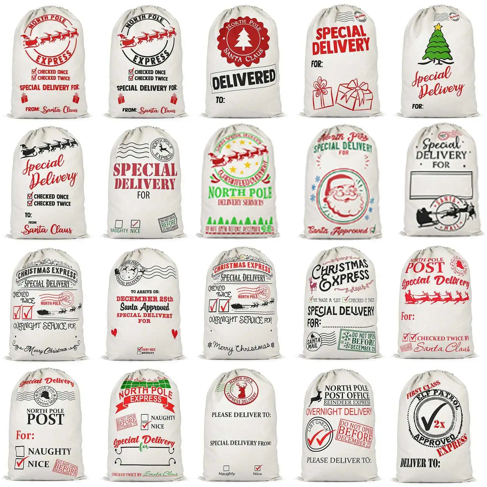 Gran oferta decoración de Año Nuevo 2024 Navidad decoración de Navidad bolsa de dulces sacos de Papá Noel regalos bolsas con cordón para chico