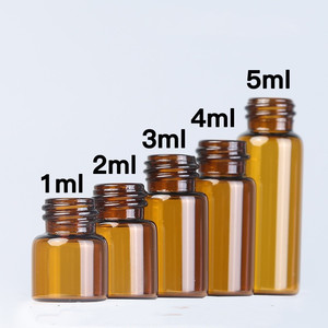 Empty 1ml 2ml 3ml 5ml Amber Glass Vial Essential Oil <strong>Bottle</strong> <strong>With</strong> Black Screw <strong>Cap</strong> - Product Image 3