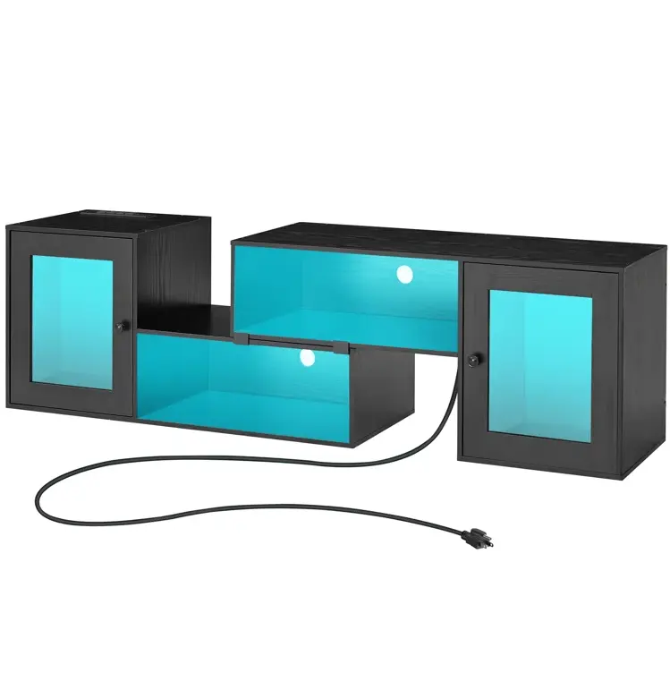 Soporte de TV extensible con tomas de corriente y centro de entretenimiento LED Consolas de TV para juegos con estante Gabinete de TV