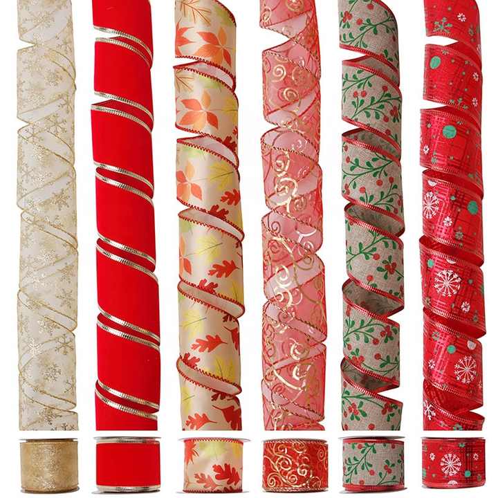 MSD Factory OEM 2-1/2 Inch Red Plaid Burlap Fabric Wired Edge Ribbons Custom Printed Wired Christmas Ribbons for Sale