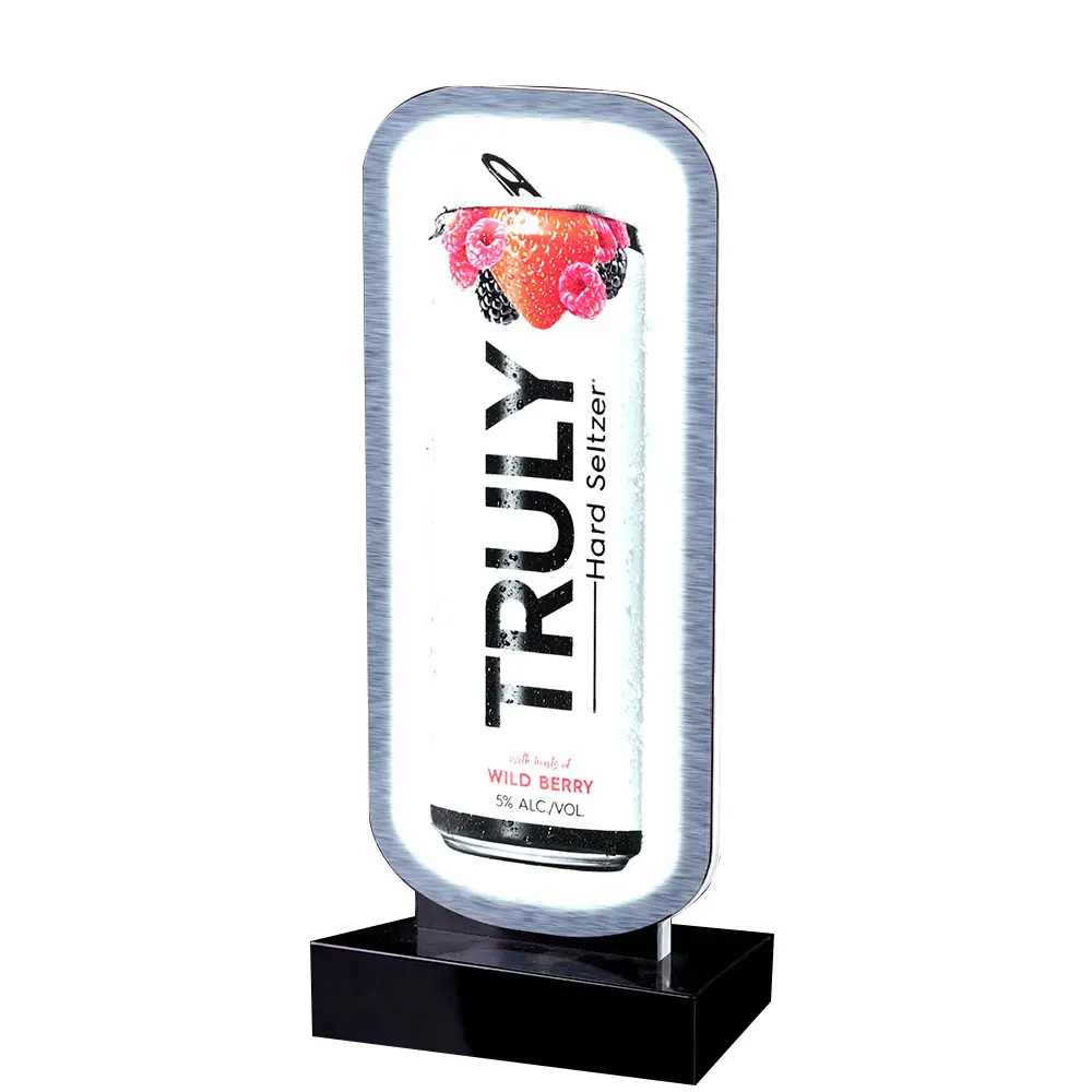 Aangepaste Logo Tafelblad Acryl Product Stand Bier Drank Reclame Led Acryl Bord Met Houder